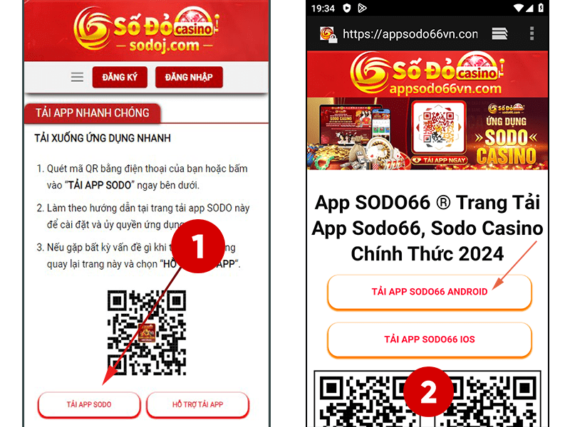 Bước 1 và 2 hướng dẫn tải app SODO cho điện thoại Android
