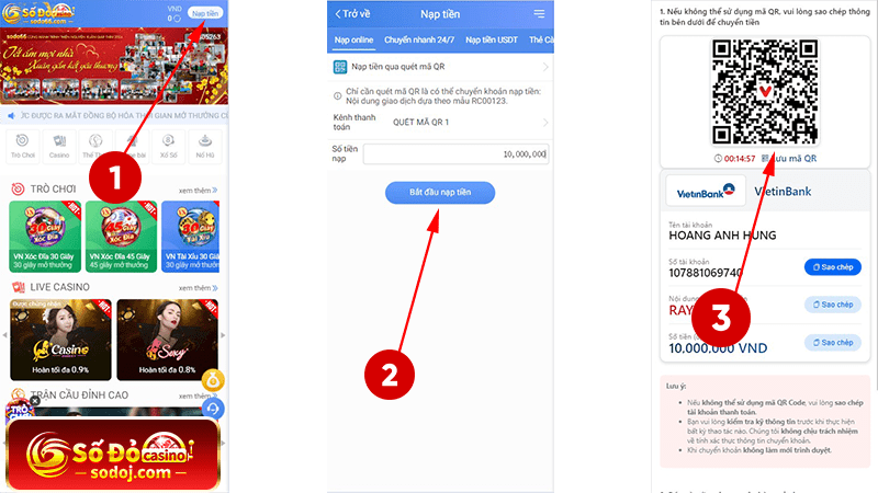 Hướng dẫn nạp tiền SODO qua các ứng dụng quét mã QR online